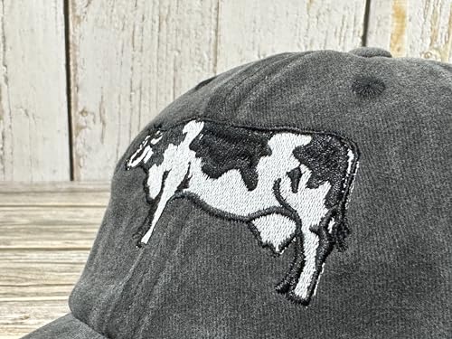 Embroidered Baseball Caps for Men and Women - color: Holstein Cow Farm (Washed Black)