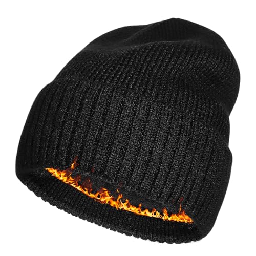 Men’s Plus Size M/L-XXL Merino Wool Beanie for Big Heads - color: Black, size: X-Large-XX-Large