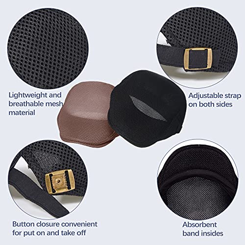 Geyoga 3 Pcs Mesh Newsboy Cap, Adjustable Mesh Cap - color: Coffee, Deep Gray, Black