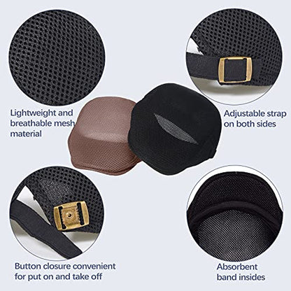 Geyoga 3 Pcs Mesh Newsboy Cap, Adjustable Mesh Cap - color: Coffee, Deep Gray, Black