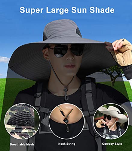 HUAMULAN Men Women 6" Wide Brim Sun Protection Hat Summer Fishing Hats - color: Hn002-shenhui