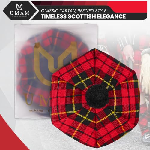 Scottish Tam O’ Shanter Hat Tartan Bonnet Pom Pom Wool Flat Cap One Size - color: Wallace 011tcp
