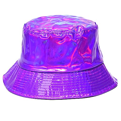 Rave Bucket Hat for Women & Men - Cute Bucket Hats - Festival Hat Adjustable 50+ SPF Protection Rave Accessories - color: Holographic Purple