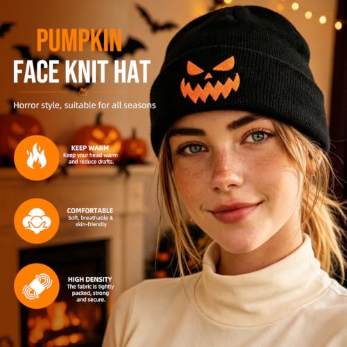 American Flag Beanie, USA Embroidered Winter Hat for Women Men - color: Halloween-3