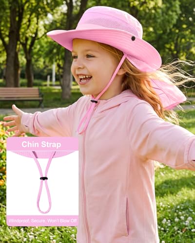 Century Star Kids Sun Hat with Ponytail Hole & Detachable Neck Flap UPF50+ Quick Dry Girls Bucket Hat for Outdoor Beach - color: Light Purple