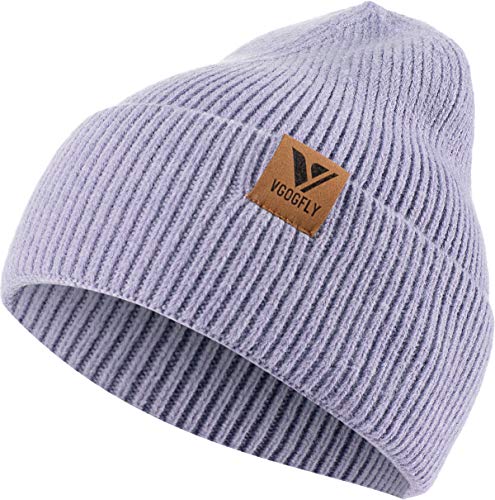 Vgogfly Beanie Men Slouchy Knit Skull Cap Warm Stocking Hats Guys Women Striped Winter Beanie Hat Cuffed Plain Hat - color: Purple