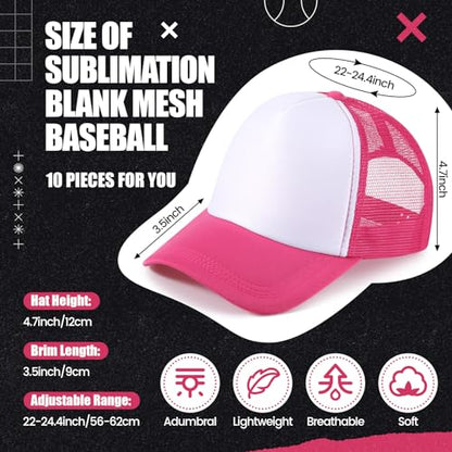 Tarpop 10 Pcs Sublimation Blank Trucker Hats Bulk - color: Hot Pink and White