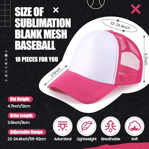 Tarpop 10 Pcs Sublimation Blank Trucker Hats Bulk - color: Hot Pink and White