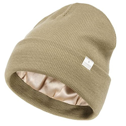 YANIBEST Satin Lined Beanie for Women, Reduce Frizz Winter Hats - color: Treegreen