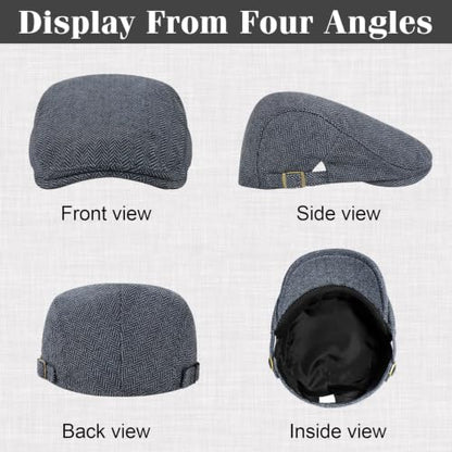 Senker Fashion 2 Pack Newsboy Cap for Men, Wool Blend Tweed Flat Cap - color: Black Blue
