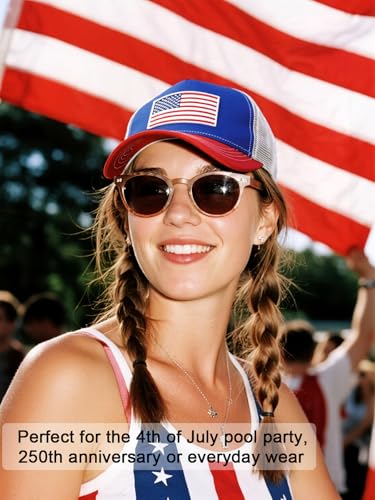 American Flag Trucker Hat, Adjustable USA Baseball Cap for Men Women - color: Red