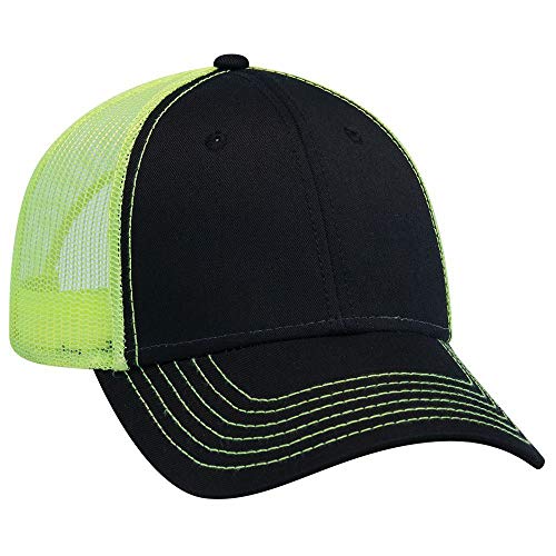 OTTO 6 Panel Low Profile Contrast Vertical Mesh Back Cap - color: Blk/Blk/N.ylw