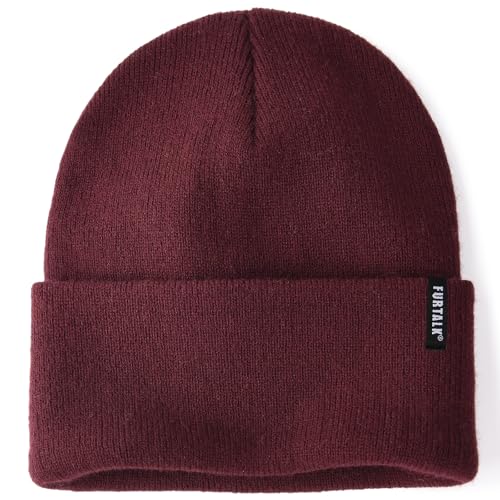 FURTALK Beanie Hat for Men Women Winter Hats for Women Men Soft Warm Unisex Cuffed Beanie Knitted Skull Cap - color: C-maroon