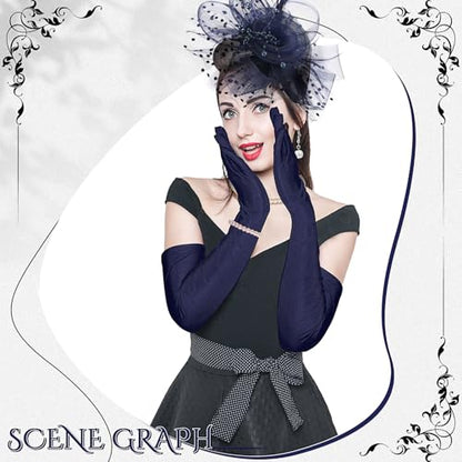 Yaomiao 5 Pcs 1920s Tea Party Accessories Fascinator Hat Gloves - color: Navy Blue
