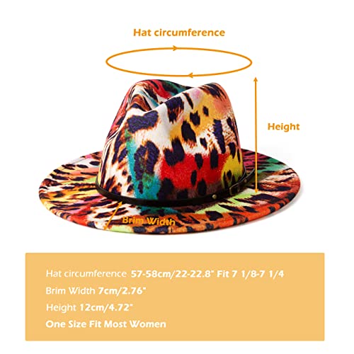 Women Two Tone Wide Brim Fedora Felt Panama Hat - color: Color Leopard/Black
