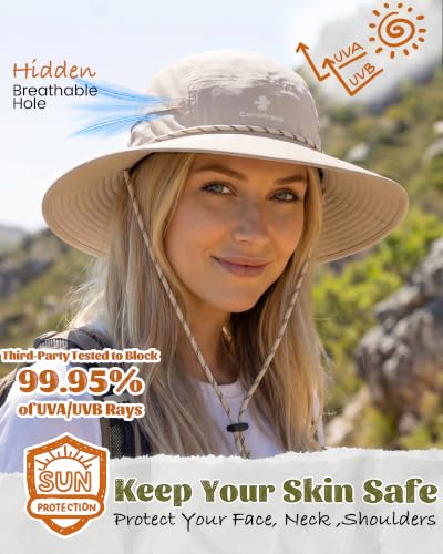 Camptrace Sun Hats for Women Men UV Protection Hiking Fishing Cap - color: Beige