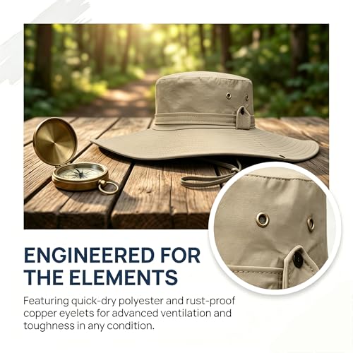 Sun Fishing Hat for Men UPF 50+ Wide Brim Boonie Hats for Summer - color: Khaki