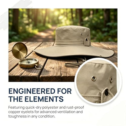 Sun Fishing Hat for Men UPF 50+ Wide Brim Boonie Hats for Summer - color: Khaki