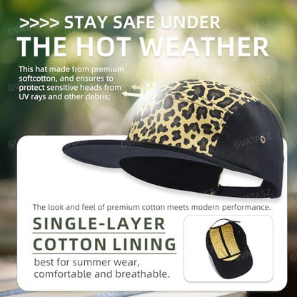 Snapback 5 Panel Hat for Men Women Classic Flat Bill Baseball Cap Trucker Hat Leopard Print Hip Hop Biker Board Cap