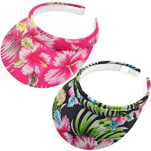 2 Pack Visor Women Men Sun Hat Clip On Visors Adjustable Sport Wide Brim Cap - color: Flower-black, Rose