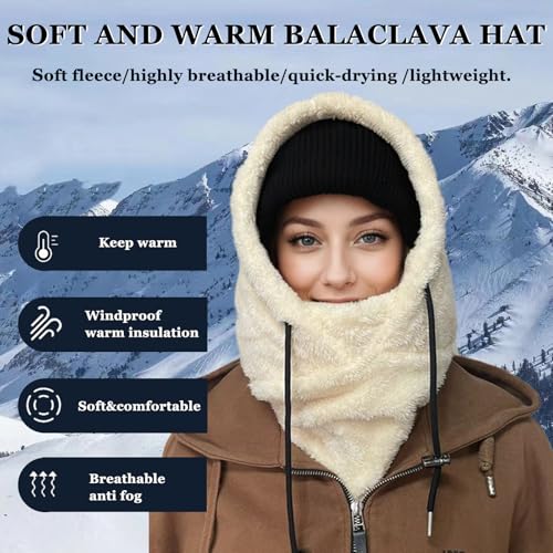 Winter Ski Mask Balaclava, Windproof Face Mask Warm Neck Cover - color: Beige