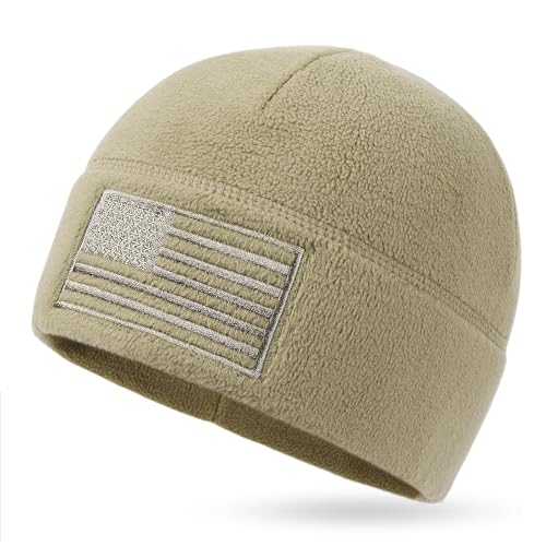 OUTDOOR SHAPING American Flag Fleece Beanie with Embroidered Patch Hat - color: Olive