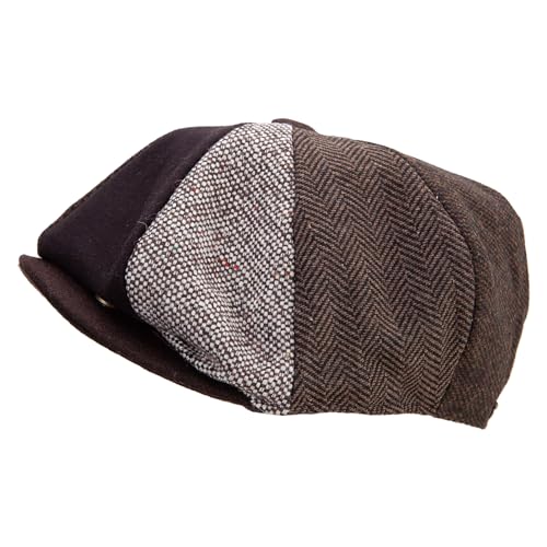 Jeanne Simmons Men's 8 Panel Patch Work Newsboy Cap - color: Brown, size: X-Large