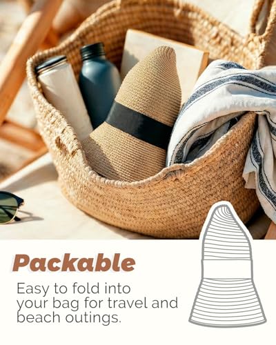 Womens Straw Beach Sun Hat, UV Protection UPF 50+, Lightweight Straw Bucket Hat, Summer Travel - color: Mix Beige, size: Large