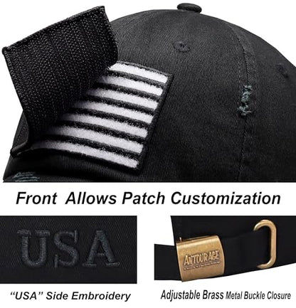 Antourage American Flag Unisex Baseball Hat for Men and Women | USA Flag Mesh Snapback Cap with 2 Patriotic Patches - color: (17) Black/White