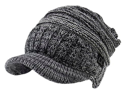 C.C Trendy Warm Oversized Chunky Soft Oversized Ribbed Slouchy Knit Hat with Visor Brim - color: Black Mix