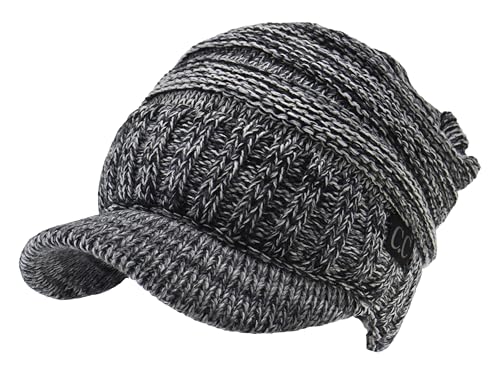 C.C Trendy Warm Oversized Chunky Soft Oversized Ribbed Slouchy Knit Hat with Visor Brim - color: Black Mix