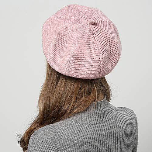 French Style Beret Hat for Women Winter Fall Knit Artist Hats Classic Solid Color Beanie Hat - color: Light Pink
