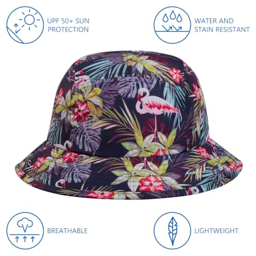 BASSDASH UPF50+ Fishing Bucket Hat for Men Women Lightweight Water Resistant Packable Outdoor Summer Sun Hats FH13 - color: Black/Flamingo
