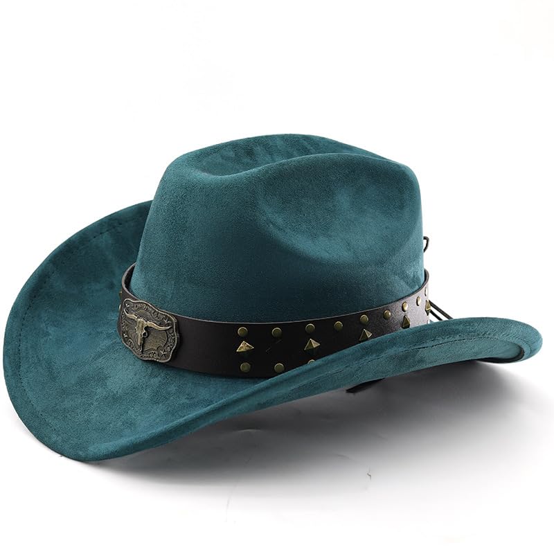 LIDHAY Cowboy Hat for Women Men with Shapeable Wide Brim Western Suede Hat for Cowboys and Cowgirls - color: Dark Green