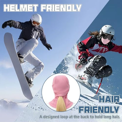 Balaclava Ski Mask for Men Women, Warm Fleece Face Mask Full Cover for Cold Weather Skiing Cycling, Ponytail Friendly - color: Orange