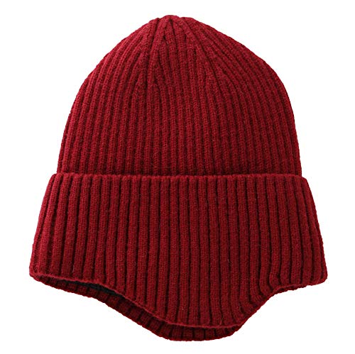 Connectyle Fleece Lined Beanie Hat for Men Women Warm Winter Hats with Earflaps Stretchy Ribbed Knit Skull Cap - color: Wine Red
