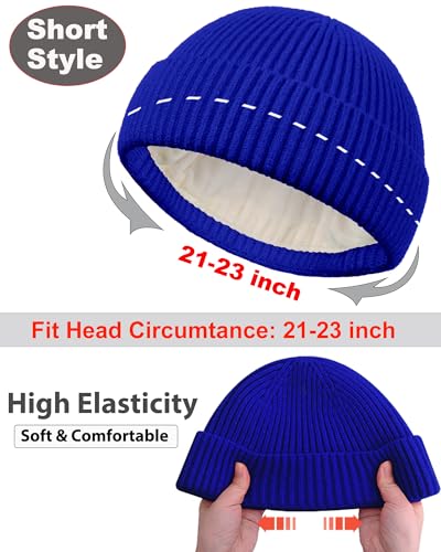 Short Fisherman Beanie for Men Women Wool Fleece Lined Winter Hat - color: 1pcs-blue
