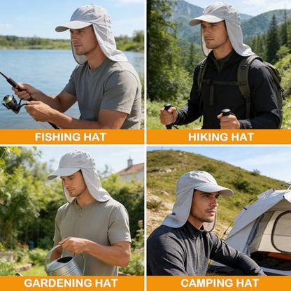 Baseball Sun Cap with Neck Flap, UPF 50+ Waterproof Sun Hat for Men Women - color: Light Grey