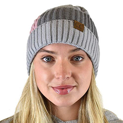 C.C Winter Warm Multi Knit Tricolor Skull Cap Cuff Beanie - color: Rose/Light Melange Gray