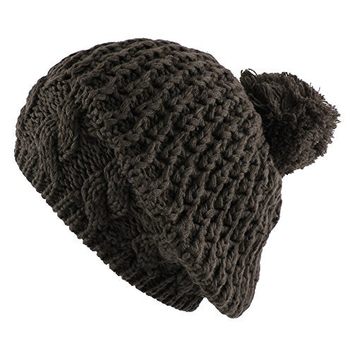 Morehats Thick Crochet Knit Pom Pom Beret Winter Ski Hat - color: Charcoal