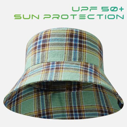 UPF 50+ Reversible Sun Hat - color: Green Plaid, size: Medium