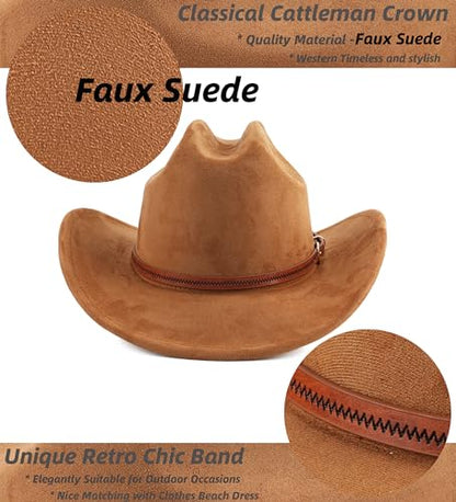 Pro Celia Cowboy Hat for Women and Men Wide Brim Western Cowgirl Hat - color: Brown