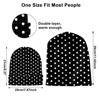 Beanie Knit Hat Winter Unisex Cuffed Beanies Skull Cap Warm Double Layer Thick Acrylic Cute for Girls Women Men - color: Dot