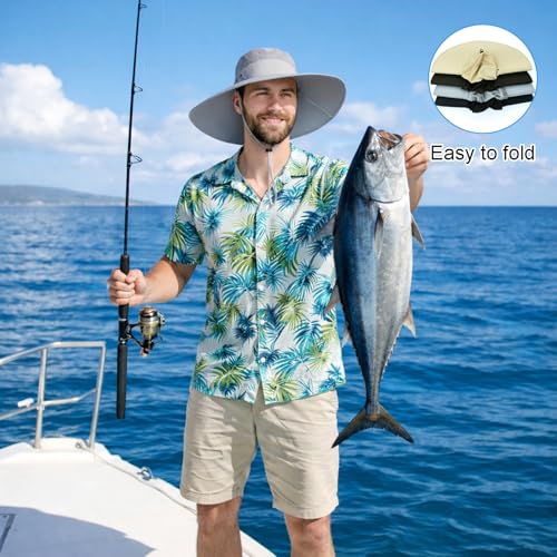 HUAMULAN Men Wide Brim Sun Hat Summer Outdoor Women Bucket Fishing Hats - color: D3-lightgray