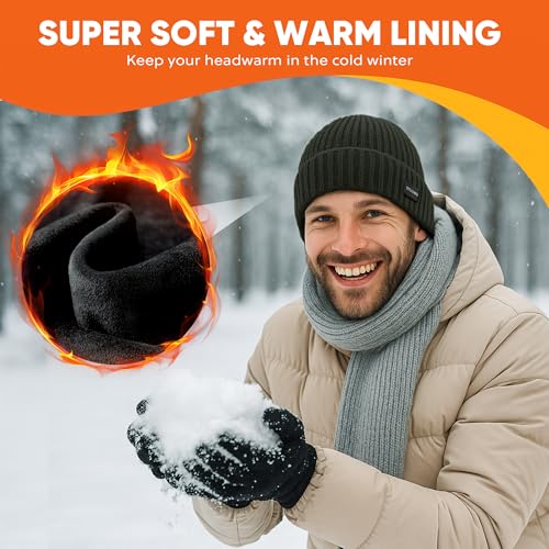 Winter Beanie Merino Wool Fleece Lined for Men Women Soft Warm Knit Hat Ski Stocking Cuffed Cap - color: Green