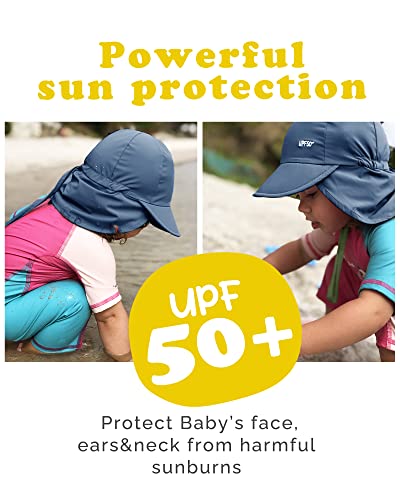 FURTALK Baby Sun Hat with Neck Flap UPF 50+ Toddler Quick Dry Swim Hat - color: Navy, size: 6-24 Months