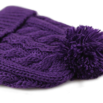 Women and Men Beanie Daily Winter Oversized Thick Stretchy Knitted Pom Pom Beanie Fleece Lined Beanie Hat - color: 1. Curly Purple