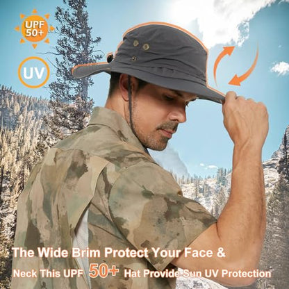 Plus Size XL XXL Sun Hats for Men Bucket Boonie UV Protection UPF50+ Waterproof Wide Brim Foldable Fishing Beach - color: Plc927dark Grey, size: Large-X-Large