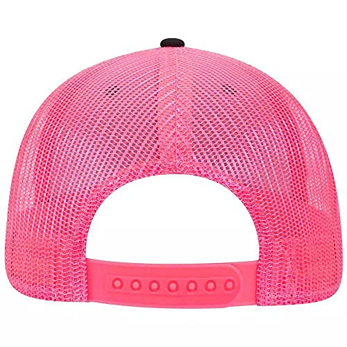 Ashen Fane 6 Panel Low Profile Contrast Vertical Mesh Back Snapback Hat - color: Blk/Blk/N.pnk
