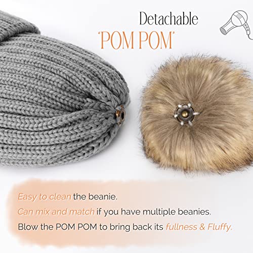 FURTALK Winter Beanie Hats for Women Fleece Lined Pom Pom Knitted Warm Beanie Caps - color: 05-fog Gray